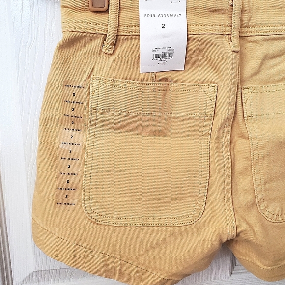 NWT New Free Assembly Mustard Color Denim Front Patch Pocket Shorts Size 2 - Picture 7 of 8